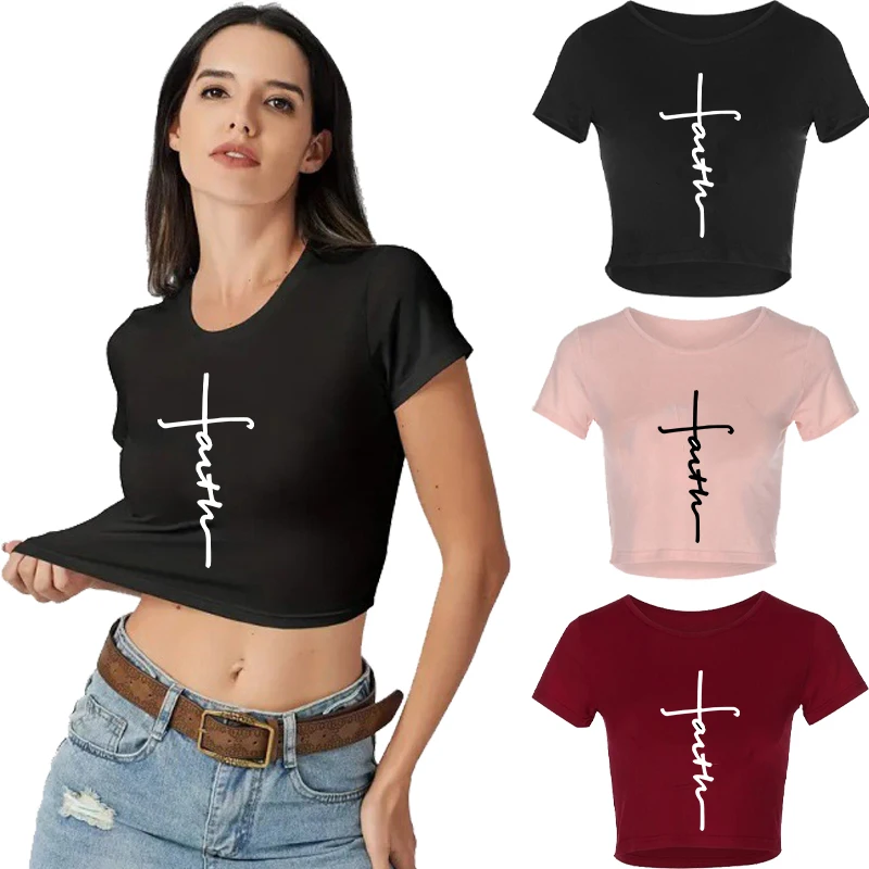 

Women's Casual Printing Tummy Tshirt Ladies Clothes High-fashioned Short-sleeved Midriff Top Women Navel Shirt