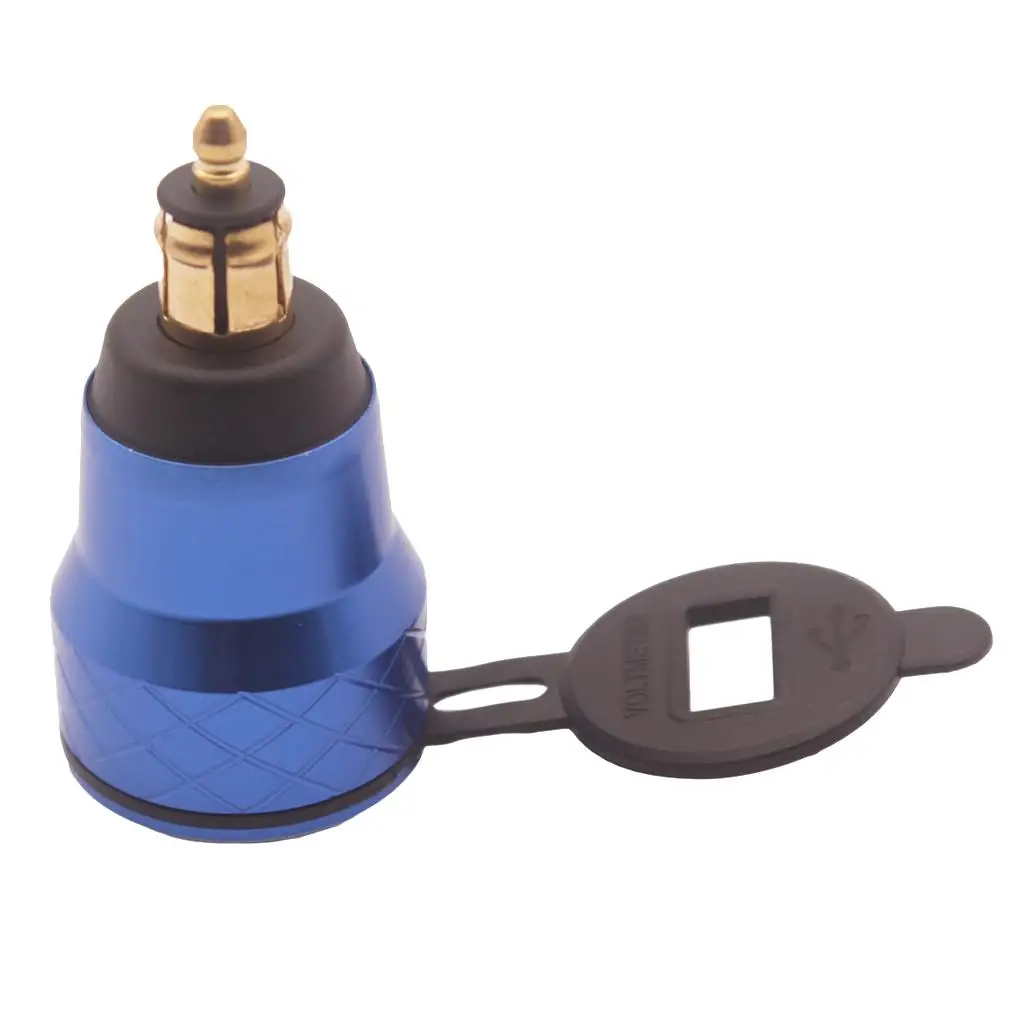 DIN to USB Plug Motorcycle Charging Socket Blue Plastic Dual USB Ports LED Display for Motorbike