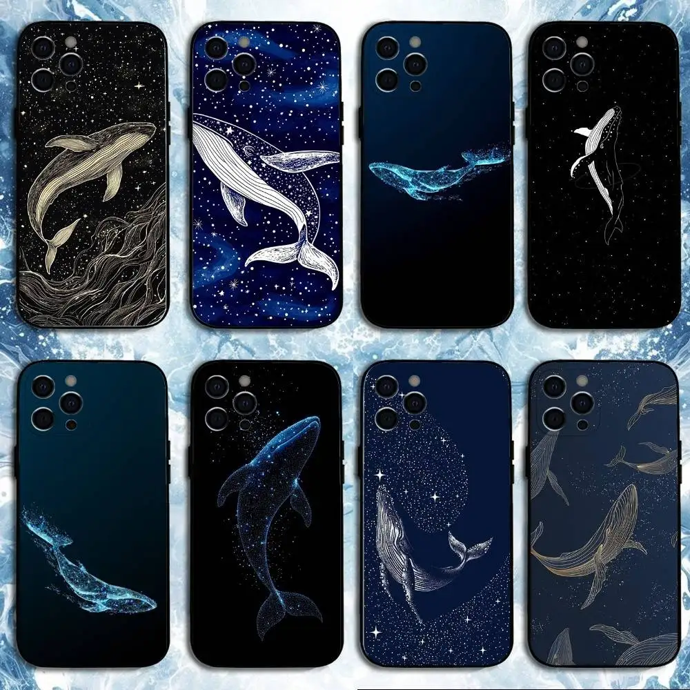 

Line Whale Phone Case For iPhone17,16,15,14,13,12,11 Plus,Pro Max, Soft Silicone Black Cover