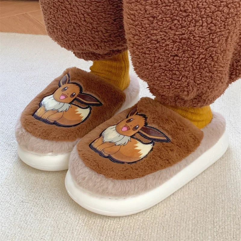 Pantoufles en coton Pokémon Pikachu pour femmes, chaussures chaudes en peluche, dessin animé mignon, Ibrahimaccueilli c, pantoufles à plateforme d'intérieur pour la maison, automne et hiver