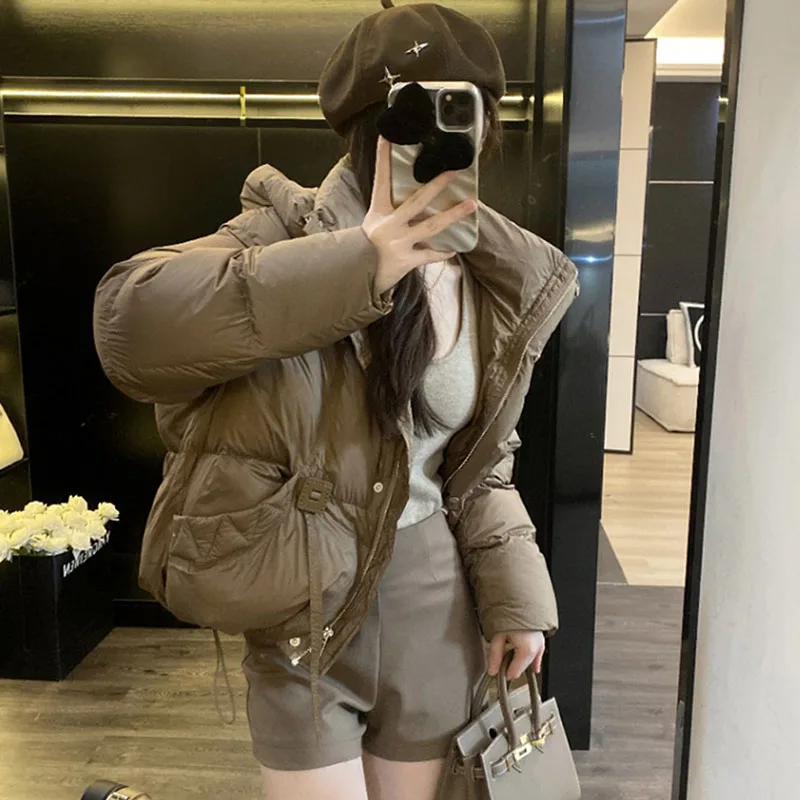 オーバーコート 2025 新冬 暖かいフード付き レディース ダウンジャケット ゆったり 厚手 ファッション 韓国版 ホワイトダックダウン レディース ダウンジャケット H688