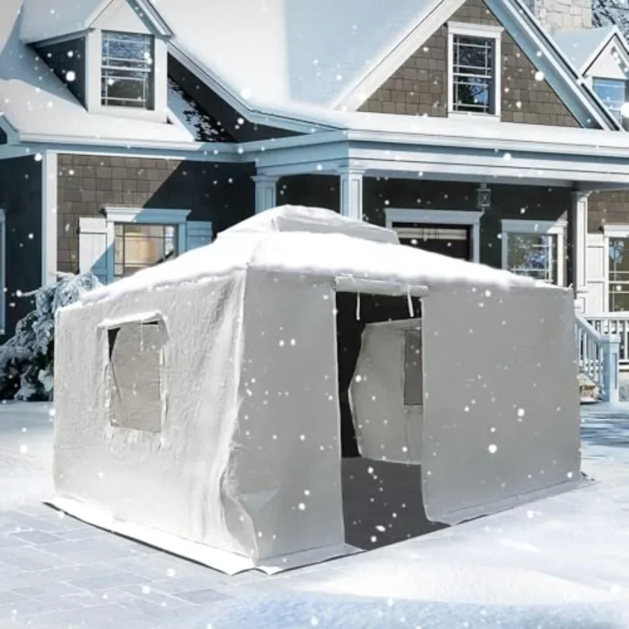 Domi Winter Gazebo Cover All Season Waterproof Enclosed Cover with Sidewalls Ventilated Mesh Windows All-Weather Outdoor Cover
