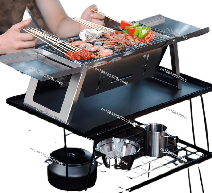 Stainless Steel Folding BBQ Stove Household Outdoor Charcoal Skewers Smokeless Portable Foldable BBQ