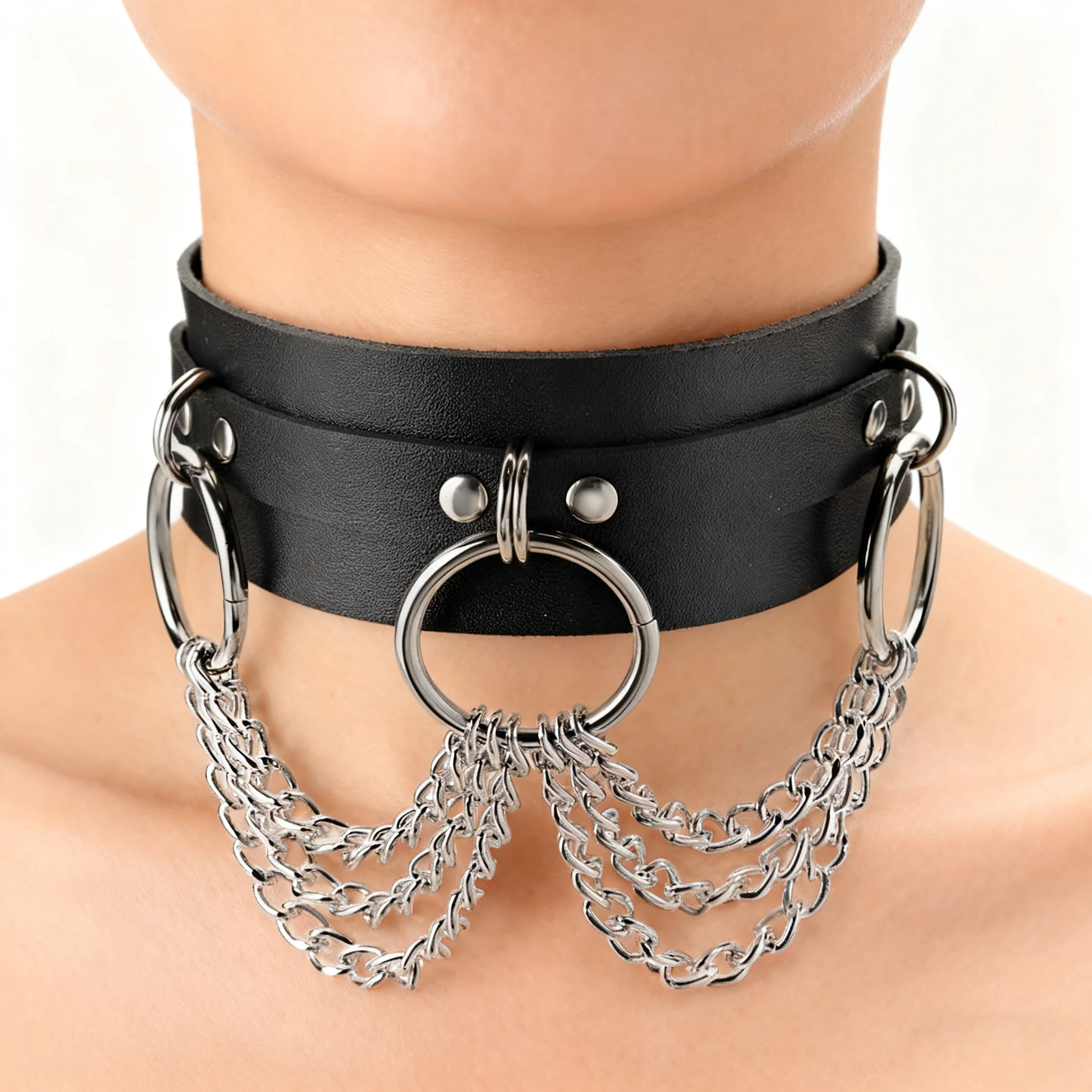 Sexy Punk Link Chain Rock Leather Choker Necklaces Gothic Harajuku Necklace Women Girl Cosplay Goth Fashion Charm Jewelry X634c