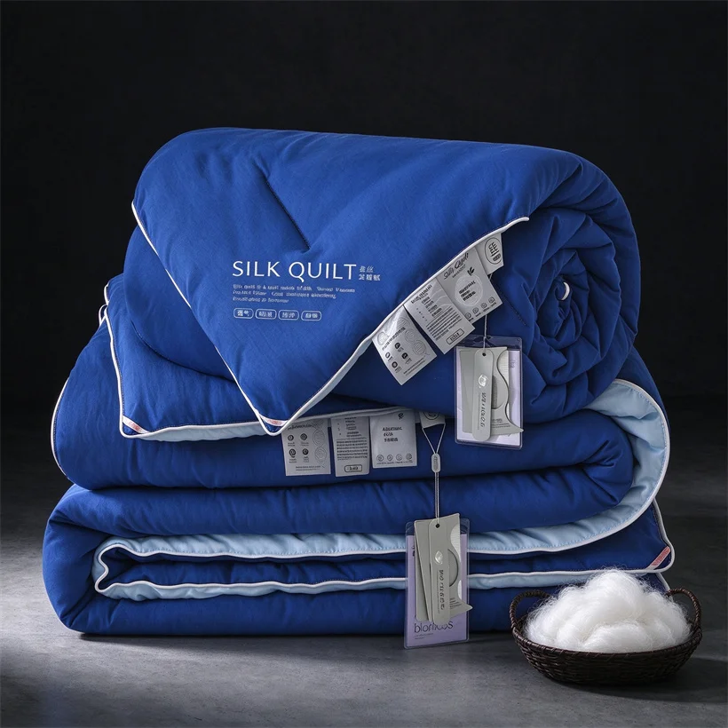 Natural Long-strand Silk Quilt 100% Mulberry Silk Quilts with Cotton Cover Luxury Soft Duvet for All Season Temperature Control