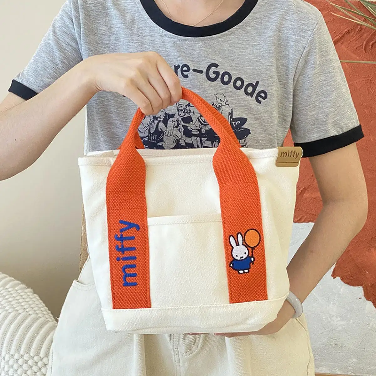 ميفي أرنب Kawaii الكرتون قماش سعة كبيرة واحدة الكتف حقيبة يد نمط جديد لطيف أنيمي حقيبة سفر محمولة