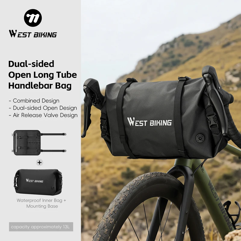 

WEST BIKING Waterproof Bicycle Handlebar Bag MTB Gravel Bike Front Bag Roll Top Storage Cycling Accessories For Adventure Travel