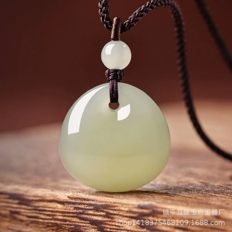 Qinghai and Hotan in shape of a drop with princess clasp, peace lock jade pendant, jadeite necklace