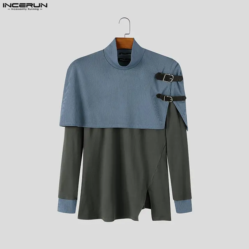 Men's Irregular T Shirt Patchwork Turtleneck Long Sleeve Tee Tops For Man Streetwear Stylish Spring Autumn Men Clothes INCERUN