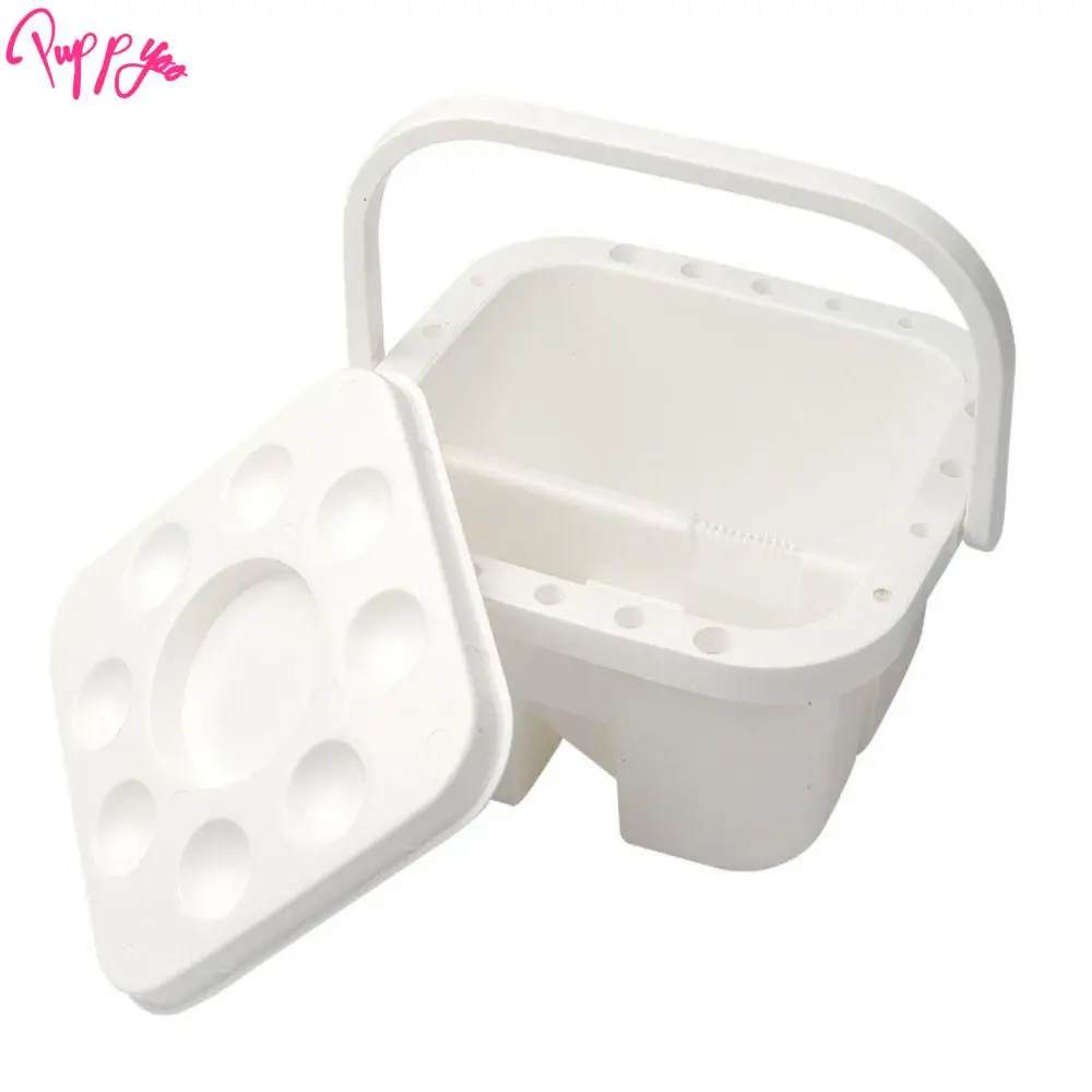 Portable Double Grid Paint Brush Washer Square Handheld Type Brush Washing Bucket PP with Palette Brush Cleaning Tool Art