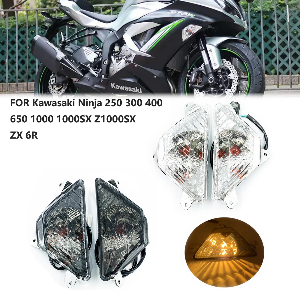 Front LED Turn Signal Indicator For KAWASAKI NINJA 250 300 400 650 1000/SX ZX6R Z1000SX Motorcycle Accessories Flasher Light