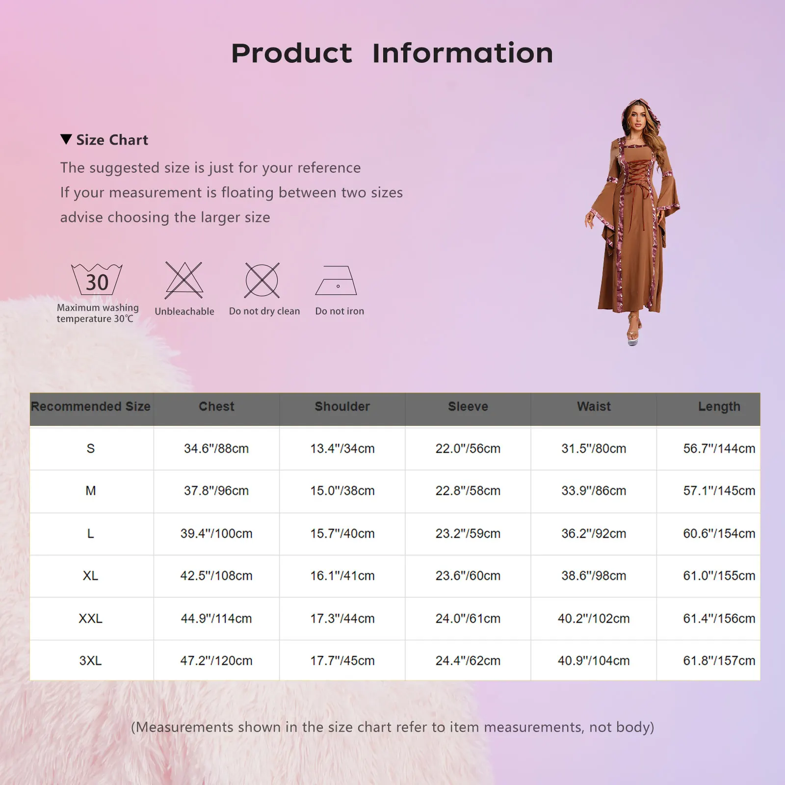 Women Halloween Medieval Renaissance Victorian Vampire Witch Cosplay Costume Long Sleeve Lace-up Hooded Gothic Dress Retro Gown