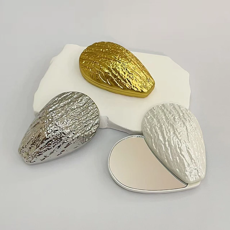 Miroir cosmétique Double face en forme d'huître, miroir pliant coulissant, miroir à main pour filles, miroir de vanité Compact incassable
