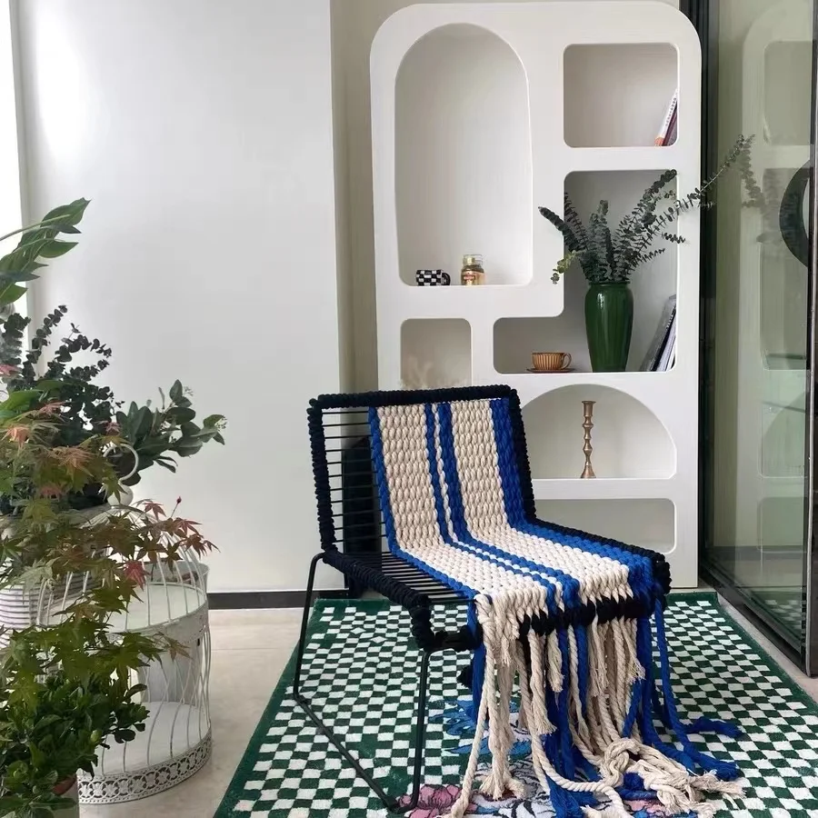 Nordic ins woven sofa chair single home wrought iron leisure backrest stool photo clothing store