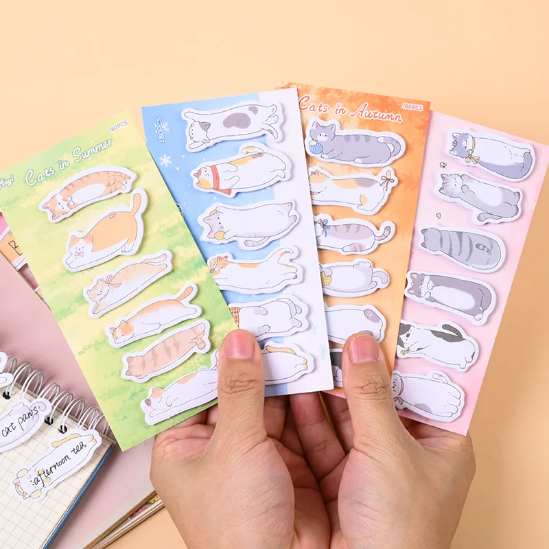 Cute Index Gift Stickers Cat Seasons Series Illustration Label Notes Student Kawai Stationery Office School Supplies Memo Pad