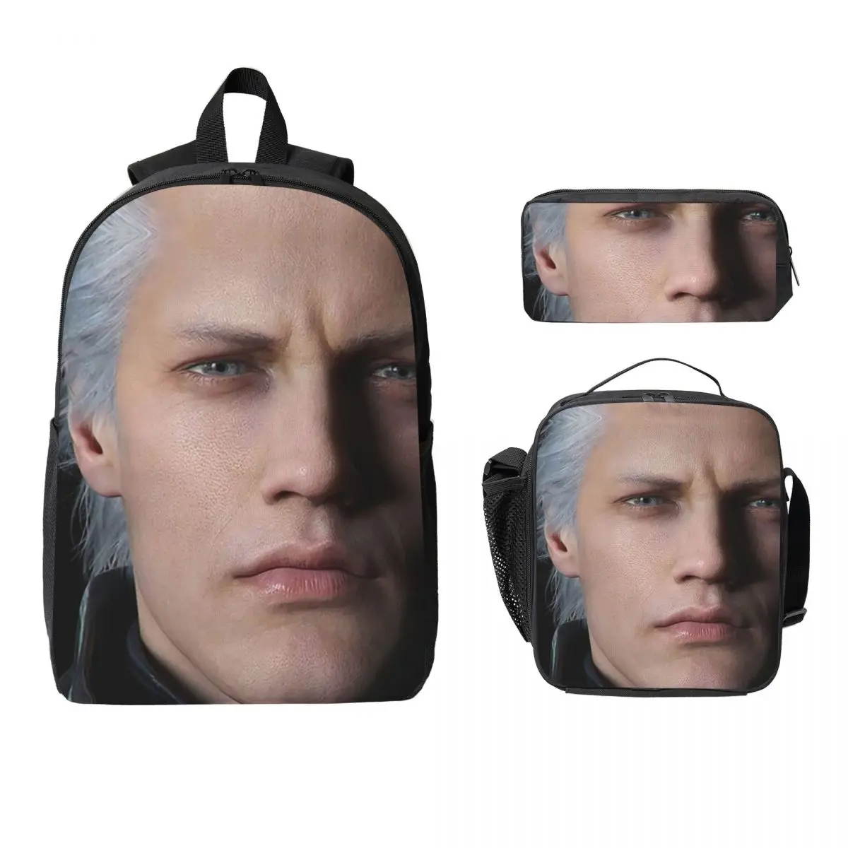 

Devil May Cry 5 Vergil Poster Backpack Student Boys Girls BookBag School Bag Shoulder Bags 3ps Insulated Lunch Bag Pencil Case