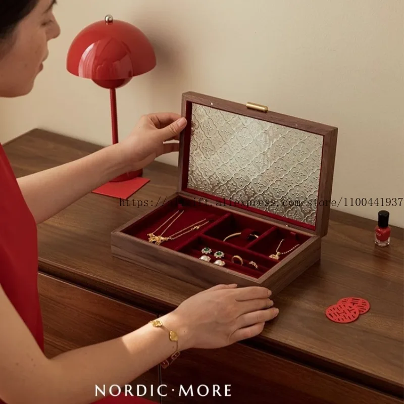 

Solid Wood Jewelry Box Luxury Wedding Gift for Bride Engagement Keepsake Elegant Ring Necklace Organizer