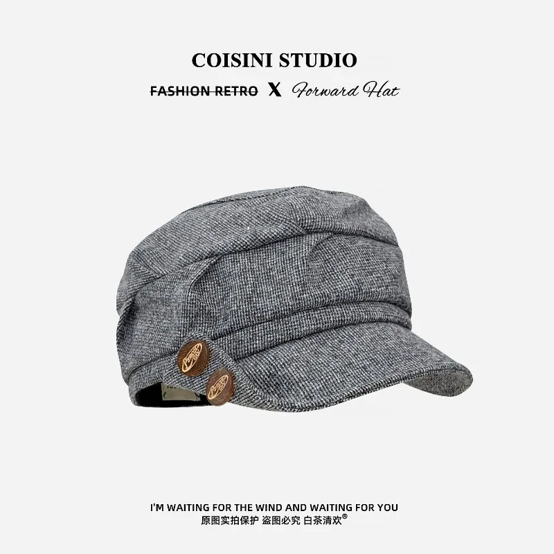 Japanischer Retro-Reiterhut mit Plissee-Krempe und Knopfdesign für Damen, Herbst- und Winter-Soft-Brim-British-Newsboy-Caps für Herren – Detail 3