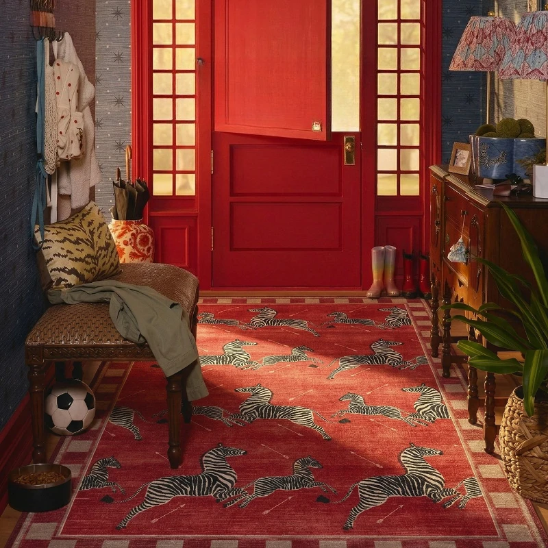 Leopard Pattern French Retro Carpet for Living Room Bedroom Soft Home Decor Rug Non-slip Easy Clean Floor Mat Washable Carpets