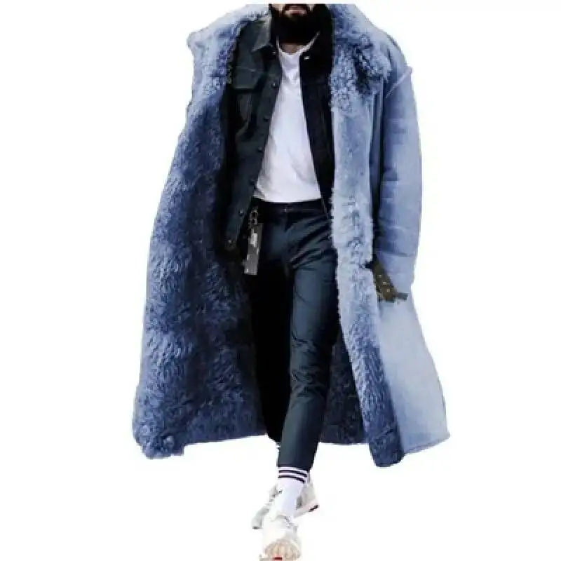 Mens Coat 2025 Winter New Thickened Imitation Fur Jackets Solid Cardigan Male Long Overcoat Large Size 5XL