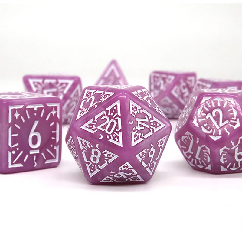 DND Game Polyhedral Dice Set with Textures Pattern 7pcs of D4 D6 D8 D10 D% D12 D20 for RPG Board Game Accessories