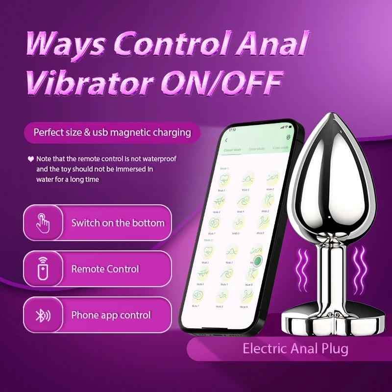 Vibrating Remote Heart-Shaped App Control Man and Woman Metal Anal Plug Adult Luminous Electric Anal Dildo Couple Intimate Toys