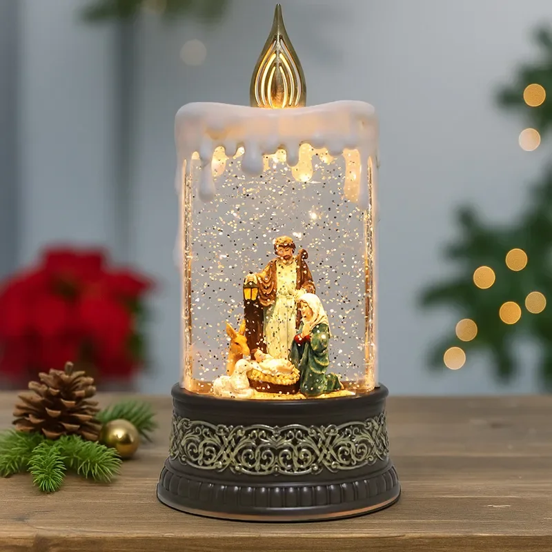 Christmas manger decorations, luminous water filling candles, water lights, micro-landscape gifts, water feature lights,