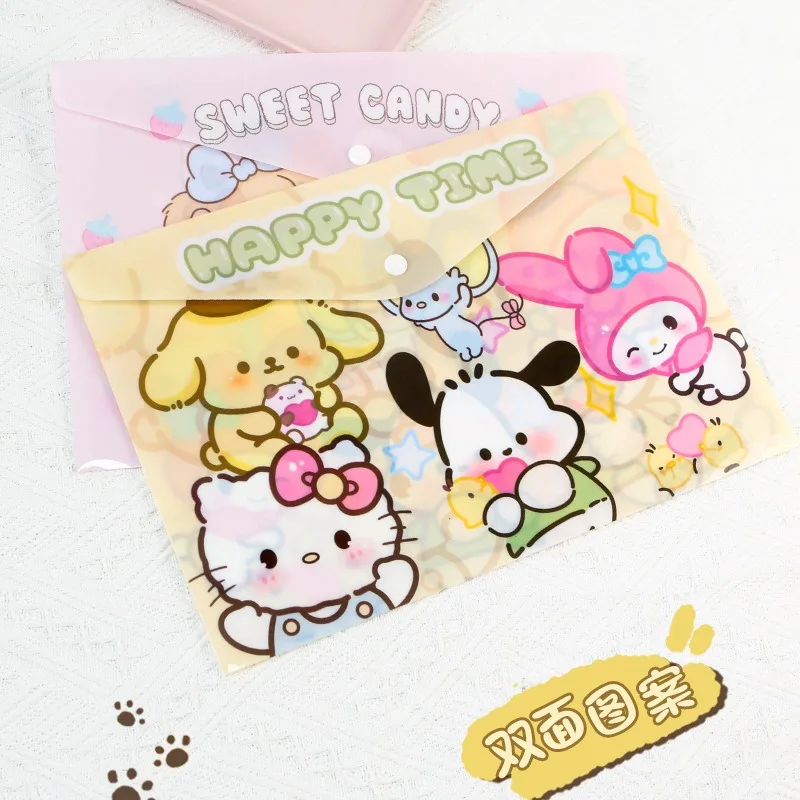 Cute A4 Button File Bag Waterproof Cartoon Shin-chan Paper Storage Bag School Office Supplies Pen Box Storage Bag