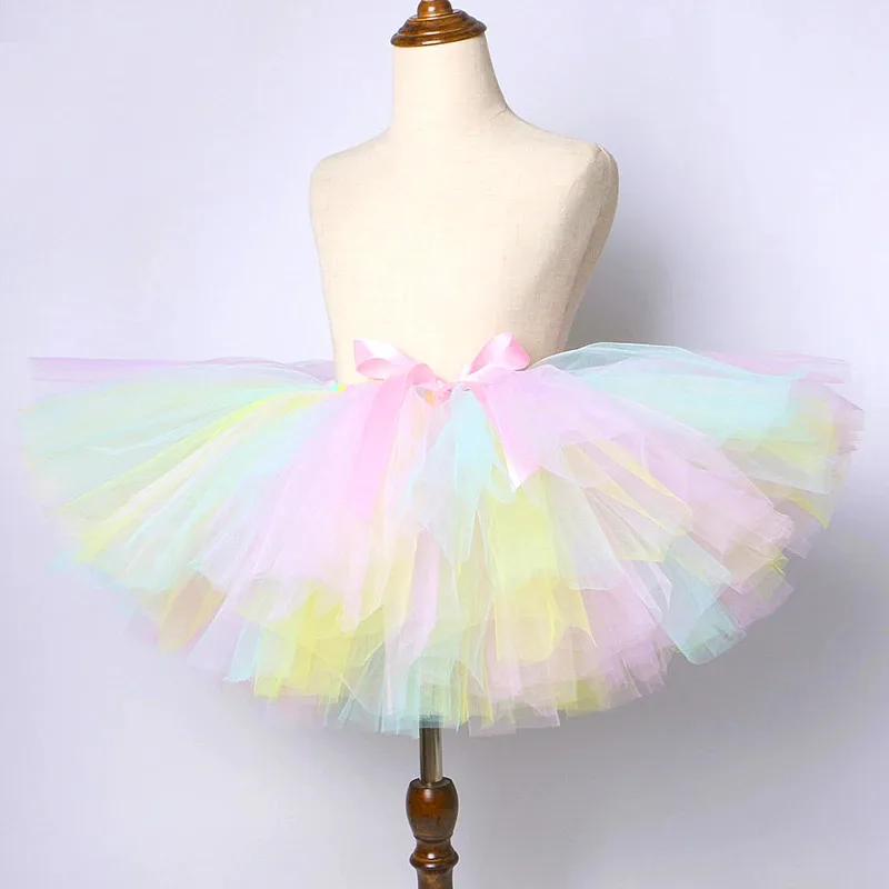 파스텔 유니콘 튜튜 스커트 아기 여자아이 댄스 튜튜 어린이 튤 스커트 생일 새해 의상 유아복 3개월-14세