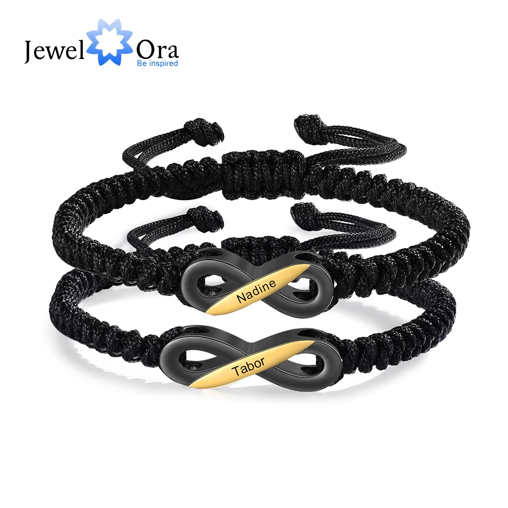 

Valentines Day Gift Personalized Infinity Bracelets for Men Women Black Custom Engraved Name Couple Bracelets for Lovers Gifts