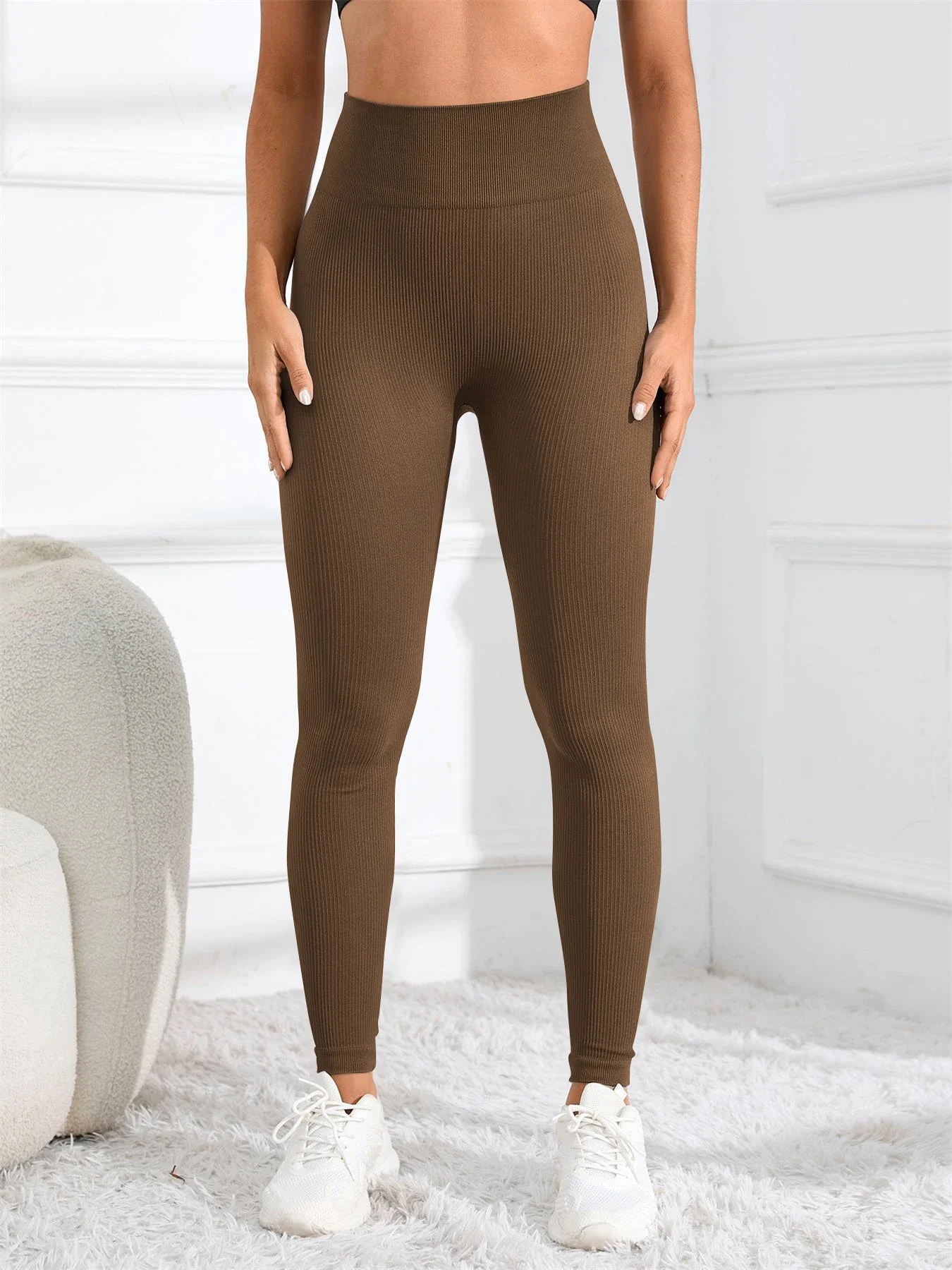 Hoch taillierte, nahtlose Yoga-Leggings, gerippte Sportbekleidung, Strumpfhosen, Fitnessbekleidung für Damen, Fitnessstudio und Freizeitkleidung für Herbst und Winter – Detail 2