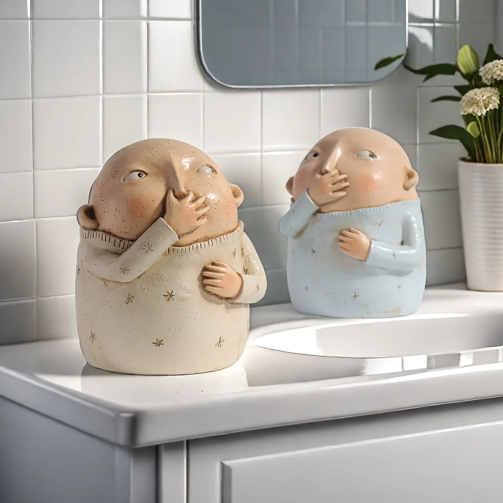 

New Vulgar Resin Sculpture Funny Boy Girl Pinching Nose Statue Bathroom Decor Couple Gift