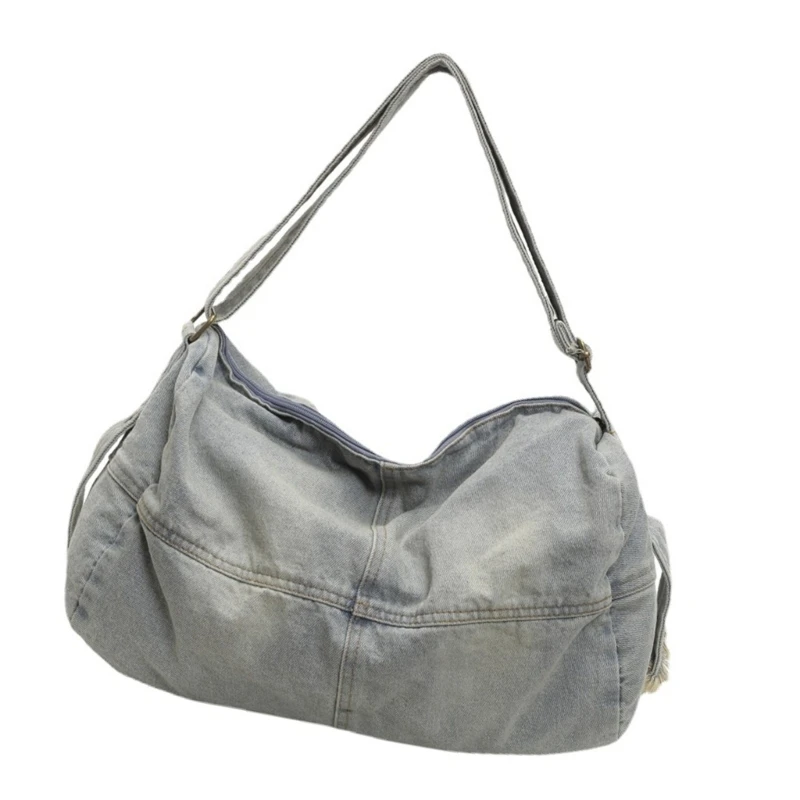 E74b espaçosa bolsa jeans lavada, bolsa crossbody nostálgica japonesa vintage, bolsa ombro capacidade para homens