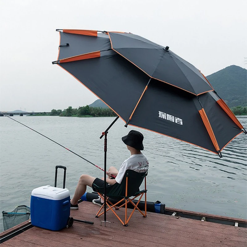 Fishing Umbrella Camping Outdoor Double-Layer Fold Sun Protection Anti UV Sunshade Waterproof Awning Rain Umbrella