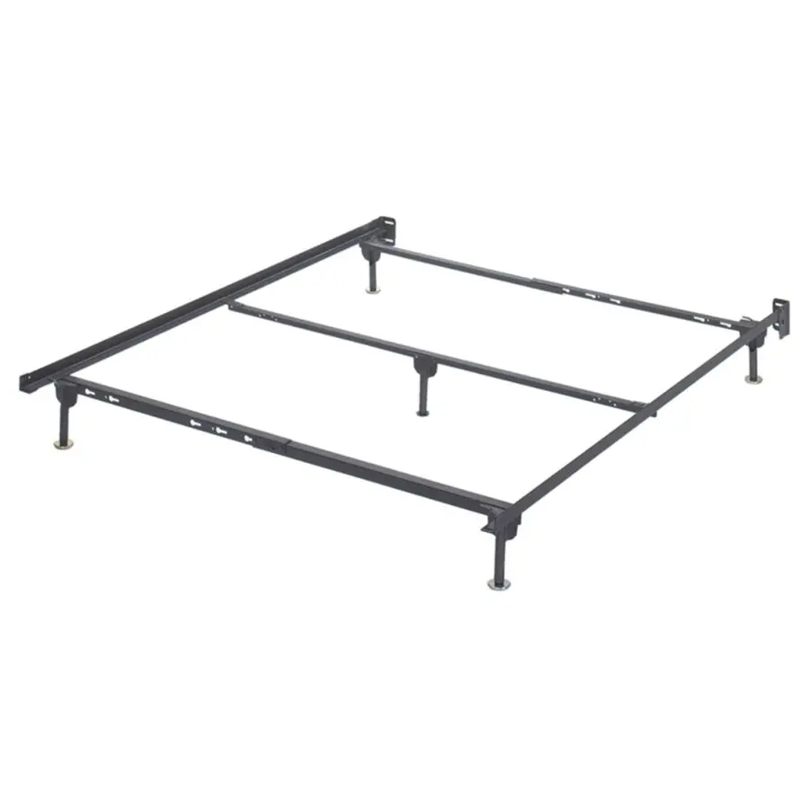 Design by Ashley Adjustable Metal Bolt on Bed Base Frame with Protective Floor Glides, Queen, Black