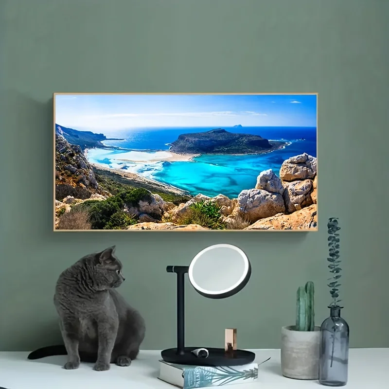 Frameless Island Sea Canvas Painitng, Beach Nature Scenic Poster and Print, Greece Landscape, Living Room Home Decoration