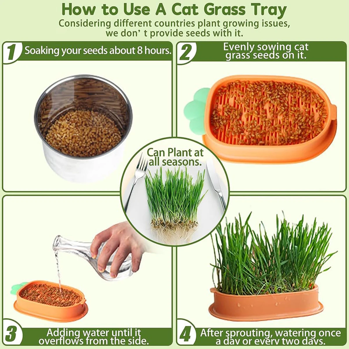 1PC Cat Grass Grow Kit - Carrot Style Soilless Germination Tray, Perfect for Seed Starting & Plant Growth, Easy to Use DURABLE