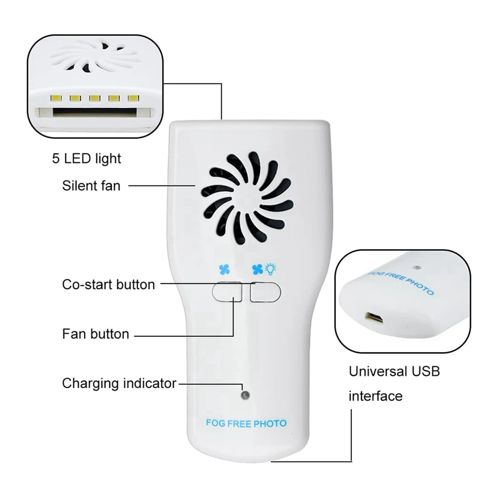ABZA-2X กระจกกันฝ้าตั้งหมอกฟรีการถ่ายภาพในช่องปากกระจกสแตนเลสพร้อมไฟ LED