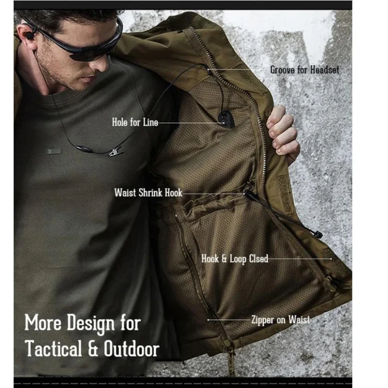 M65 Tactical Jacket Mens Medium Length Big Pocket Waterproof Wear-resistant Hooded Camouflage Coats Field Training Clothing