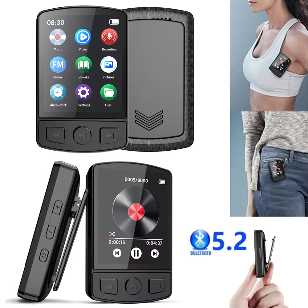 1.8inch Screen MP3 Player Portable MP3 Sport Clip For Walkman HiFi Sound Bluetooth5.2 Student MP3 with FM Radio E-Book Kids Gift