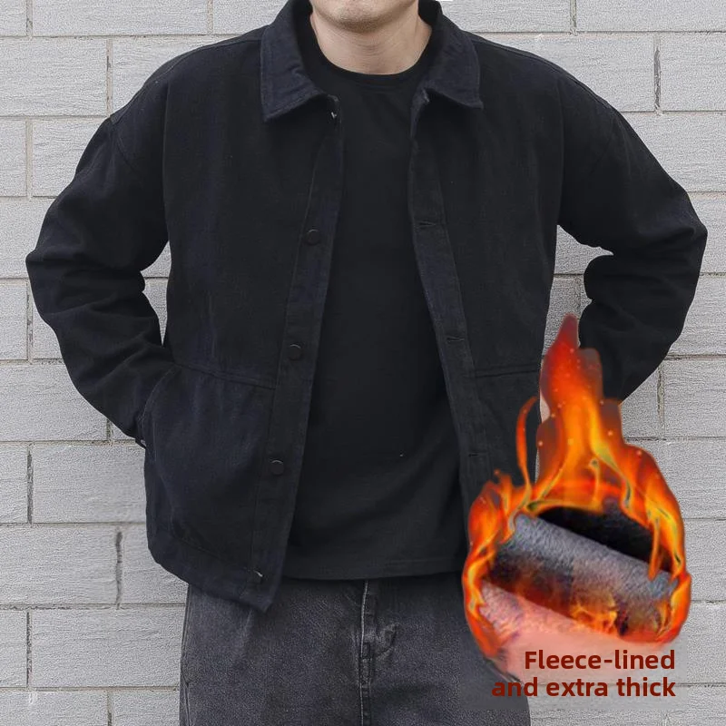 

Thiened Fce Men's Workwear Jaet Autumn Winter Denim Coat Youth Faion Stand Fit Long Sve Zipper Closure Casual ...