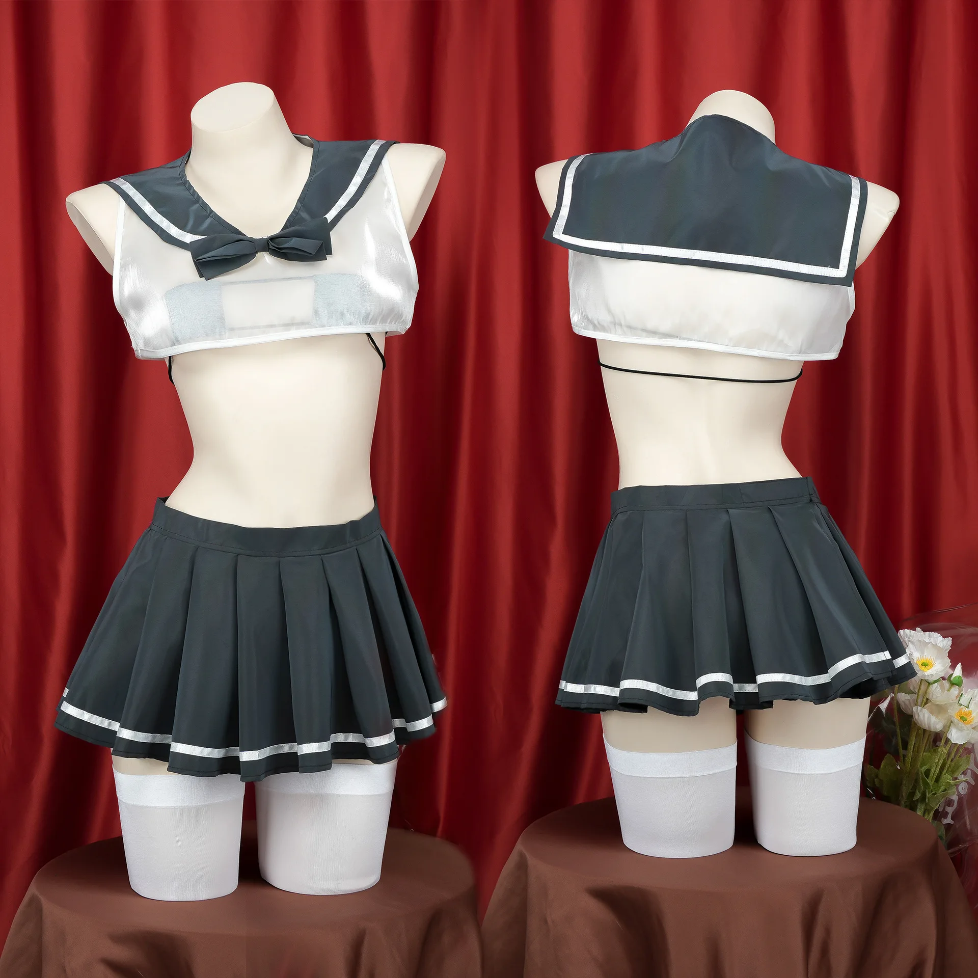 Sexy Transparent Night Light Sailor Uniform Sexy JK Uniform Bikini Set Hot Girl Performance Dress Fetish Sexy Adult Ejaculation