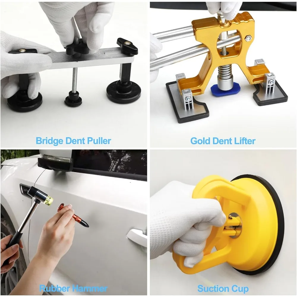 طقم إصلاح دنت احترافي مكون من 129 قطعة: مطرقة منزلقة وأدوات على شكل حرف T لإزالة أضرار حلفة السيارة