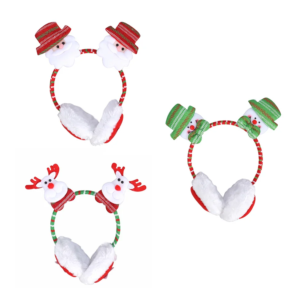 3 قطع من أغطية الأذن الشتوية لعصابة رأس عيد الميلاد، أغطية أذن دافئة مطرزة برسوم كرتونية لطيفة، مثالية للأنشطة الخارجية الباردة والتزلج #4