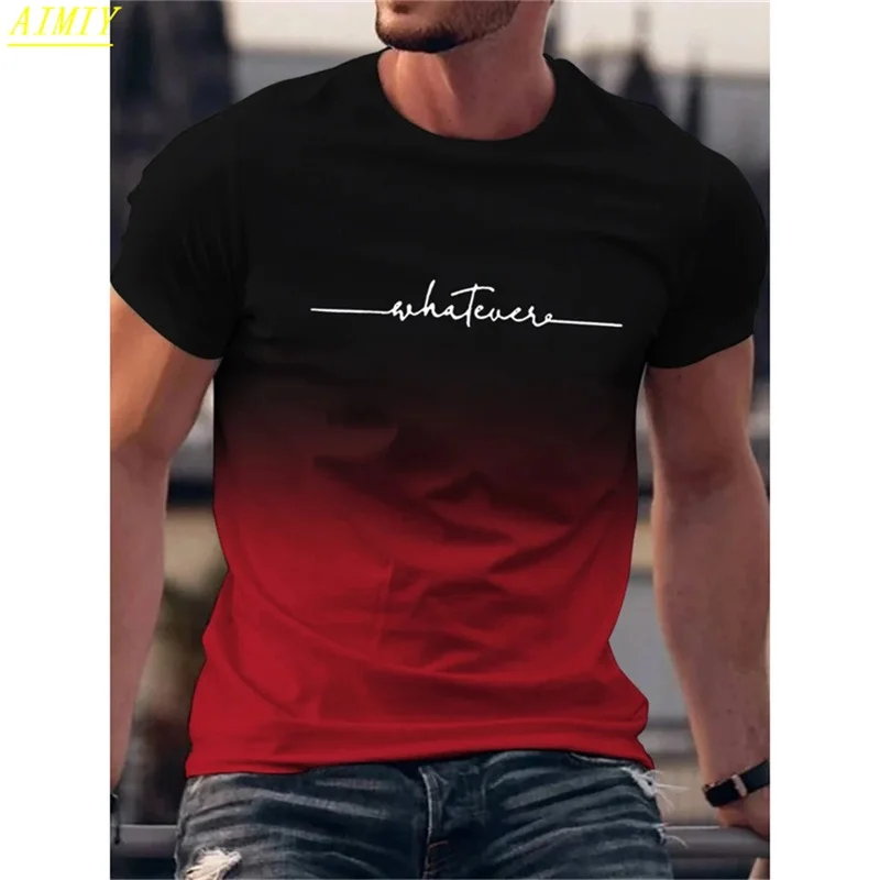

Fashion 3D Stripe Letter Print Men's T Shirt Casual O-neck Oversized T-shirts For Men Simple Design Gradient Color Tshirts Top