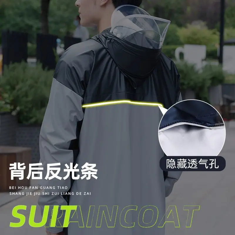 Imagem -02 - Split Hooded Raincoat And Rain Pants Conjunto para Homens Rainwear Espessado Poncho Impermeável de Pvc Caminhadas Riding Rainwear Tiras Reflexivas