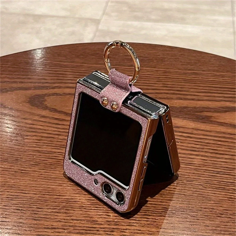 Etui na telefon z brokatowym uchwytem na pierścień do Samsung Galaxy Z Flip 7 fe 6 Flip6 5G Luksusowe, błyszczące, twarde plastikowe etui ochronne