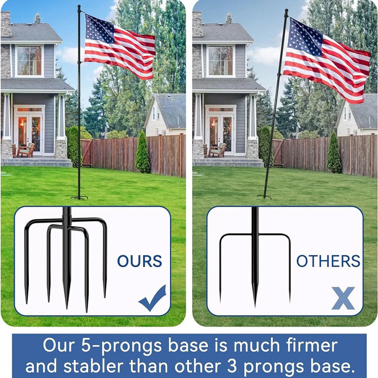 Spliced Flagpole Inground Telescoping Flagpole 5ft Flag Pole Kit 360° Rotating for Garden Indoor Ground Car Outside Beach Boat