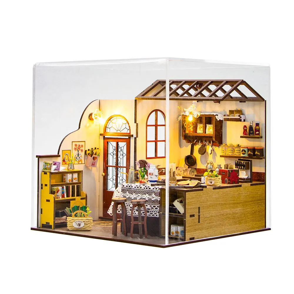 Casa en miniatura de microescena de madera DIY, kit de montaje artesanal, adorno de escritorio creativo para regalo de Hobby y decoración del hogar
