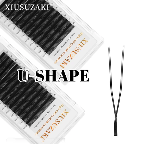 Imagen 2 del producto Extensiones de pestañas XIUSUZAKI U-YY, negro mate, doble punta, pestañas U YY, ventiladores prefabricados, volumen, pestañas postizas, herramientas de maquillaje